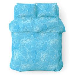 Пододеяльник Евро Макси Аквилегия голубой 240х215см, поплин 115г/м2, хлопок 100%, упаковка классическая ПВХ 28х41см, Домашняя мода (Россия)
