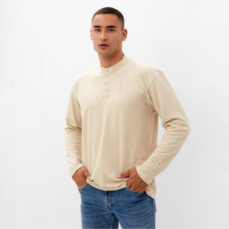 Футболка с длинным рукавом мужская MINAKU бежевая, р-р 46