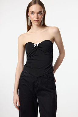 Trendyolmilla Siyah Fiyonk Detayl? Straplez Orme Bluz TPRSS25BZ00008