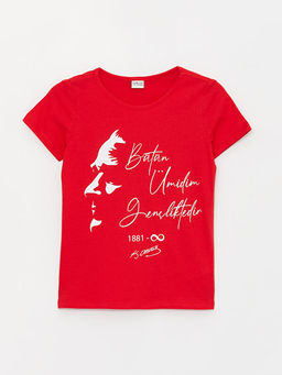 Bisiklet Yaka Atat?rk Bask?l? K?sa Kollu K?z ?ocuk Ti??rt