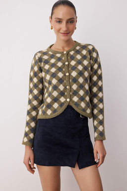 Haki Baklava Desenli Bisiklet Yaka Crop Triko H?rka TWOAW26HI00239 - Trendyolmilla фото 2