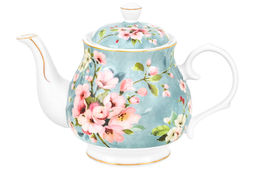 Чайник 380 мл 17*10*12 см Яблоневый цвет на голубом NEW BONE CHINA