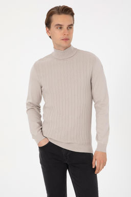 Erkek Slim Fit Yar_m Bal_k__ Yaka Ta_ Kazak