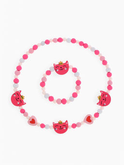 Цена за 2 шт. Набор детских украшений «Выбражулька. Кошечка в короне», 2 предмета: бусы, браслет, красно-розовый