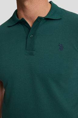 Erkek Koyu Ye_il Slim Fit Polo Yaka Basic Ti__rt