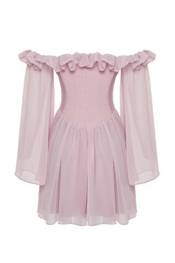 TRENDYOLMILLA Bridal Ekru A-Kesim Astarl? Volanl? Dokuma Sifon K?sa Dugun/Nikah S?k Abiye Elbise TPRSS23EL00096 фото 8