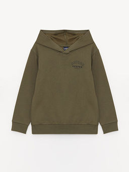 Bask?l? Uzun Kollu Erkek ?ocuk Hoodie ve E?ofman Alt? - Waikiki фото 2