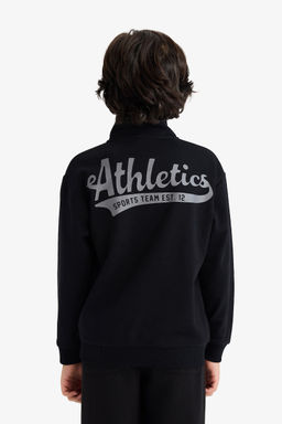 Yar_m Fermuarl_ Dik Yaka S_rt Bask_l_ Sweatshirt Erkek _ocuk - Defacto фото 6