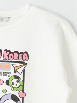 Bisiklet Yaka K-Pop Bask?l? Uzun Kollu K?z ?ocuk Sweatshirt - Waikiki фото 2