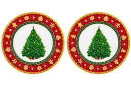 Набор тарелок для десертов 2 пр. 19*19*2 см Новогодняя ёлка красный узор NEW BONE CHINA - Elan gallery фото 4