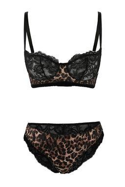 Siyah Dantel/Saten Leopar Kaps?z Ic Camas?r? Tak?m? THMSS26CC00028
