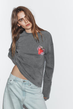 WASHED T-SHIRT WITH FRONT PRINT - Zara фото 6