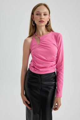 Приталенная футболка с длинным рукавом на одно плечо - Defacto фото 8