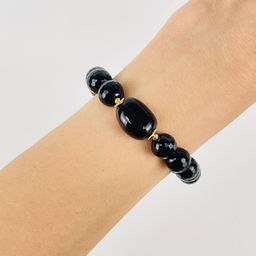 Браслет из черного Агата и Раухтопаза 17 см
