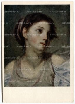 Открытка живопись Жан-Батист Грёз Голова девушки в сиреневой тунике