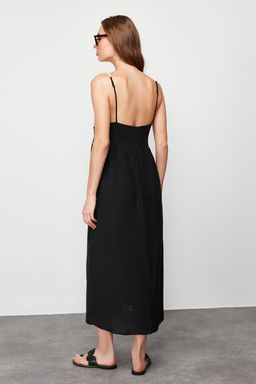 Siyah Duz Kesim Krose Detayl? Ask?l? Astarl? Midi Dokuma Elbise TWOSS24EL00163 - Trendyolmilla фото 7