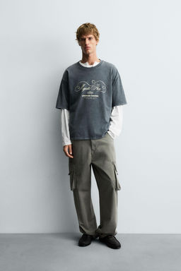 WASHED SLOGAN PRINT T-SHIRT