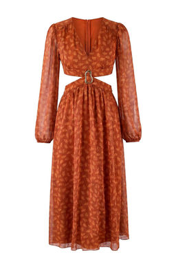 Kiremit Cut Outlu Aksesuar Detayl? Sifon Maxi Dokuma Elbise TWOSS26EL00093