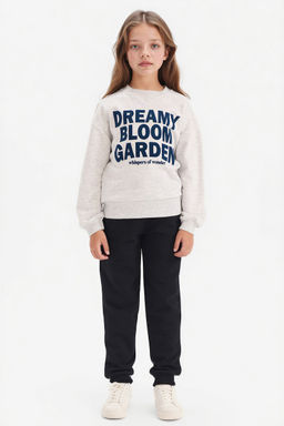 Relax Fit Bisiklet Yaka Bask_l_ Sweatshirt K_z _ocuk - Defacto фото 2