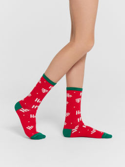 Цена за 5 пар! Носки детские красные с новогодним узором