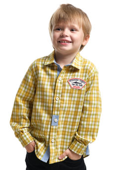 Рубашка в клетку классический стиль UD 7976 клетка желтая - Mini maxi фото 5