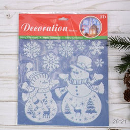 Наклейка новогодняя 26х21 Снеговики / 610-177 /уп 12/600/