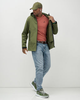Ветровка спортивная мужская с капюшоном softshell цвета хаки 9563Kh