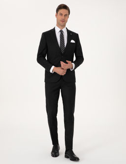 Siyah Ex. Slim Fit Y_n Kar___ml_ Tak_m Elbise