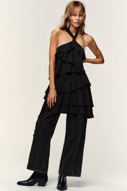 METALLIC THREAD HALTER DRESS