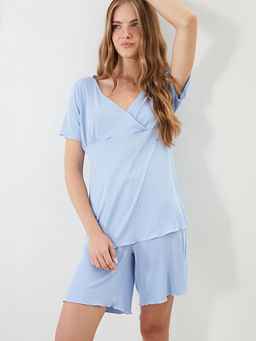 V Yaka Dokulu Hamile Pijama Tak?m?