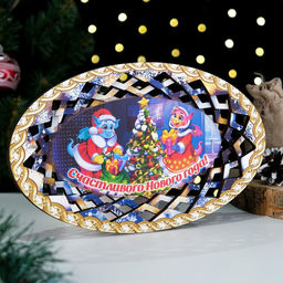 Тарелка конфетница овальная Символ года 2024. Счастливого Нового года! 