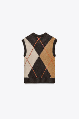 ARGYLE KNIT WAISTCOAT TOP - Zara фото 4