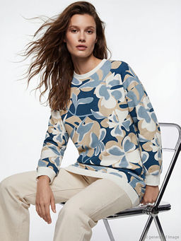 Bisiklet Yaka Desenli Kad?n Sweatshirt Tunik