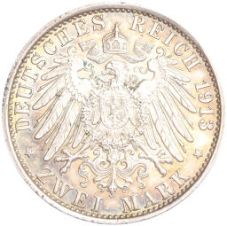 2 марки 1913 года A Германия (Пруссия) 25 лет правлению Вильгельма II