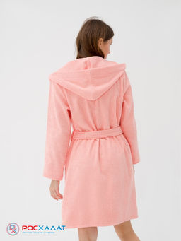 Махровый женский укороченный халат с капюшоном светло-коралловый МЗ-01 (6) - Росхалат фото 11