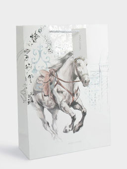Пакет подарочный, 30х42 см, бумага, белый, Конь, White horse