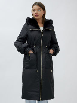 Пальто зимнее женское стильное с норкой люкс класса черного цвета 8628Ch - Mtforce фото 16