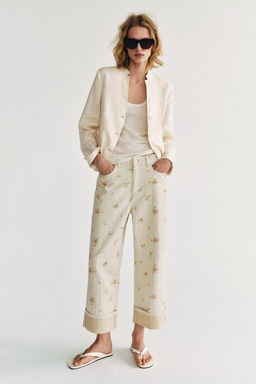 JEANS ZW COLLECTION TAPERED TIRO MEDIO FLORES / Beige