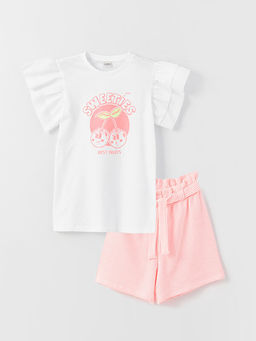 Bisiklet Yaka Bask?l? K?z ?ocuk Ti??rt ve ?ort