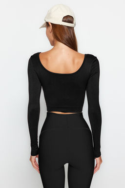Siyah Seamless/Dikissiz Crop Ekstra Esnek Orme Spor Ust/Bluz TWOAW22BZ0450