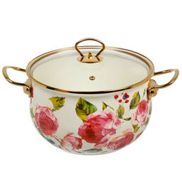 Кастрюля эмал сталь, 5 л, крышка стекло, Pions, Y4-11365 индукция (513821)