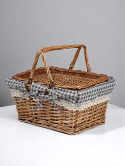 Плетёная корзина-лукошко, ткань, 2 ручки складные (внутри металл) с крышкой. 35×26 см, Н 18 см, Н с ручкам