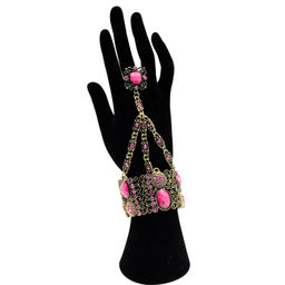 Браслет-слейв с цирконами и муранским стеклом цв.розовый