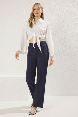 TRENDYOLMILLA Siyah Beli Lastikli Straight/Duz Kesim Nervurlu Dokuma Pantolon TWOSS25PL00064