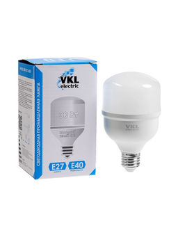 Лампа светодиодная VKL electric, бочка, 30 Вт, E27, переходник Е40, 2850 Лм, 6500K, IP20, 80×136мм,