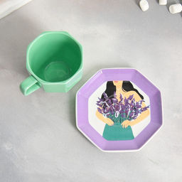 Чайная пара керамическая «Лаванда»: кружка 200 мл, блюдце 13 см