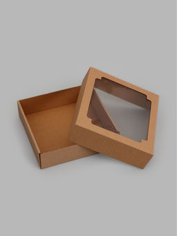 Цена за 5 шт. Коробка складная, крышка-дно,с окном, крафт, 20 х 20 х 6 см