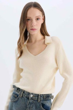 Coool Slim Fit Dar Kesim Polo Yaka Crop Triko Kazak