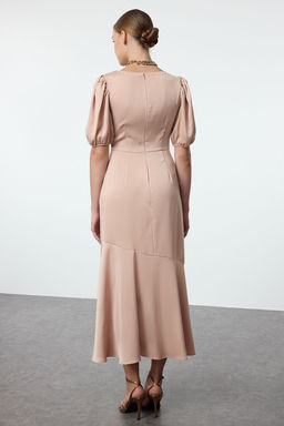 Bej A-Kesim Saten Abiye Gece Mezuniyet Elbisesi TPRSS24EL00286 - Trendyolmilla фото 5