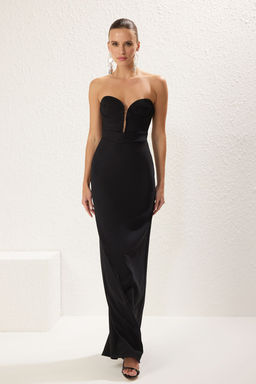 TRENDYOLMILLA Siyah Straplez Dokuma Uzun S?k Abiye & Mezuniyet Elbise TPRSS25AE00098  фото 6